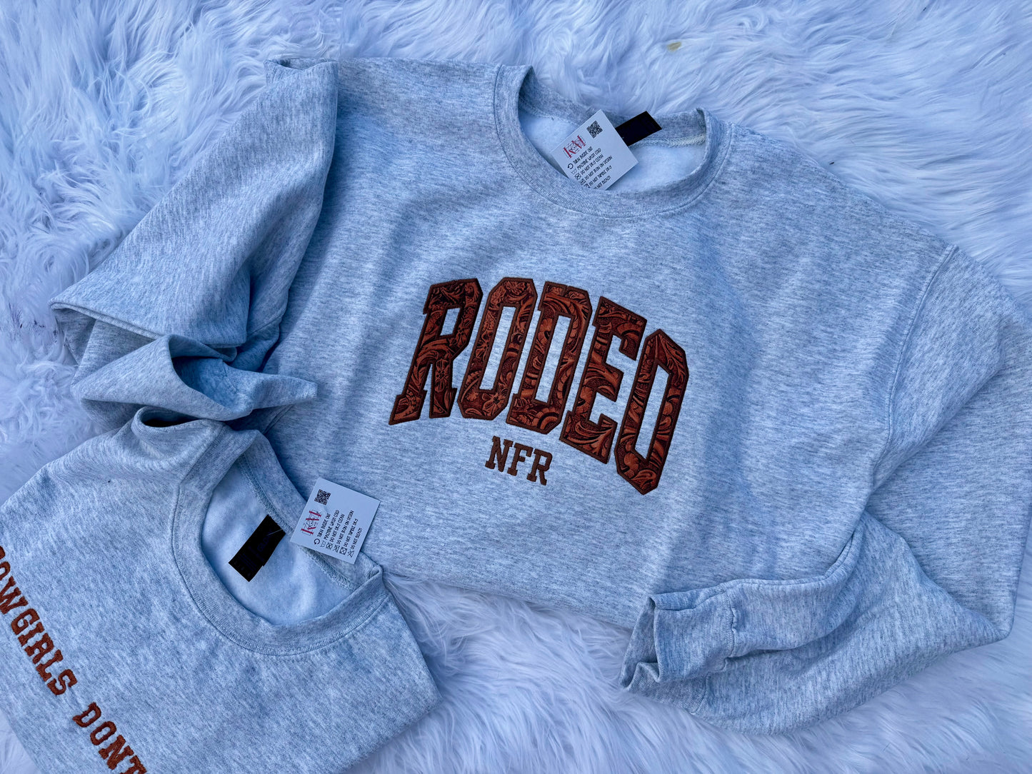 Leather Rodeo Embroidered Sweatshirt – Western Flair with Faux Leather Detail