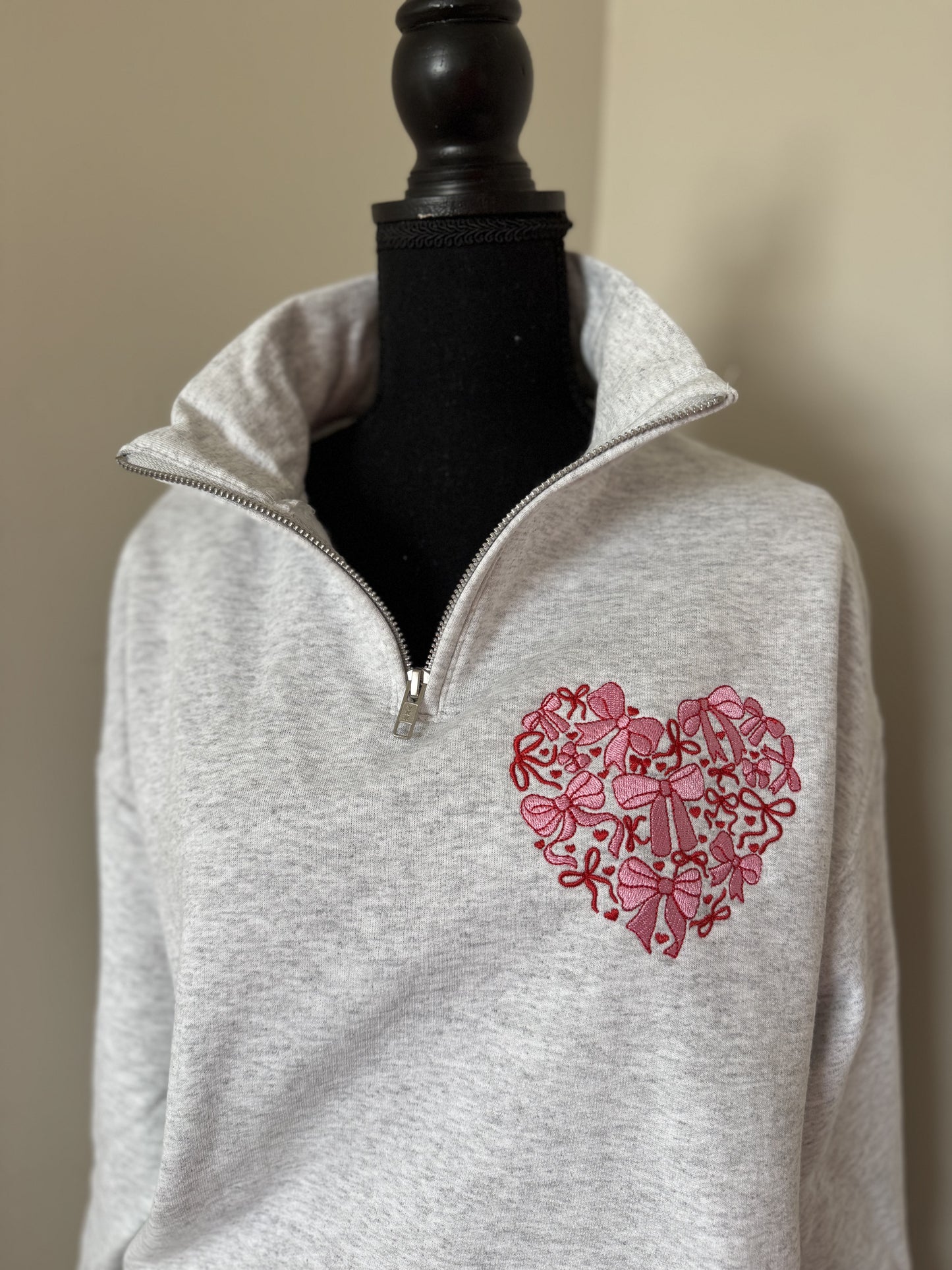 Bows & Hearts Quarter-Zip Sweatshirt โ Southern Sweetheart Style