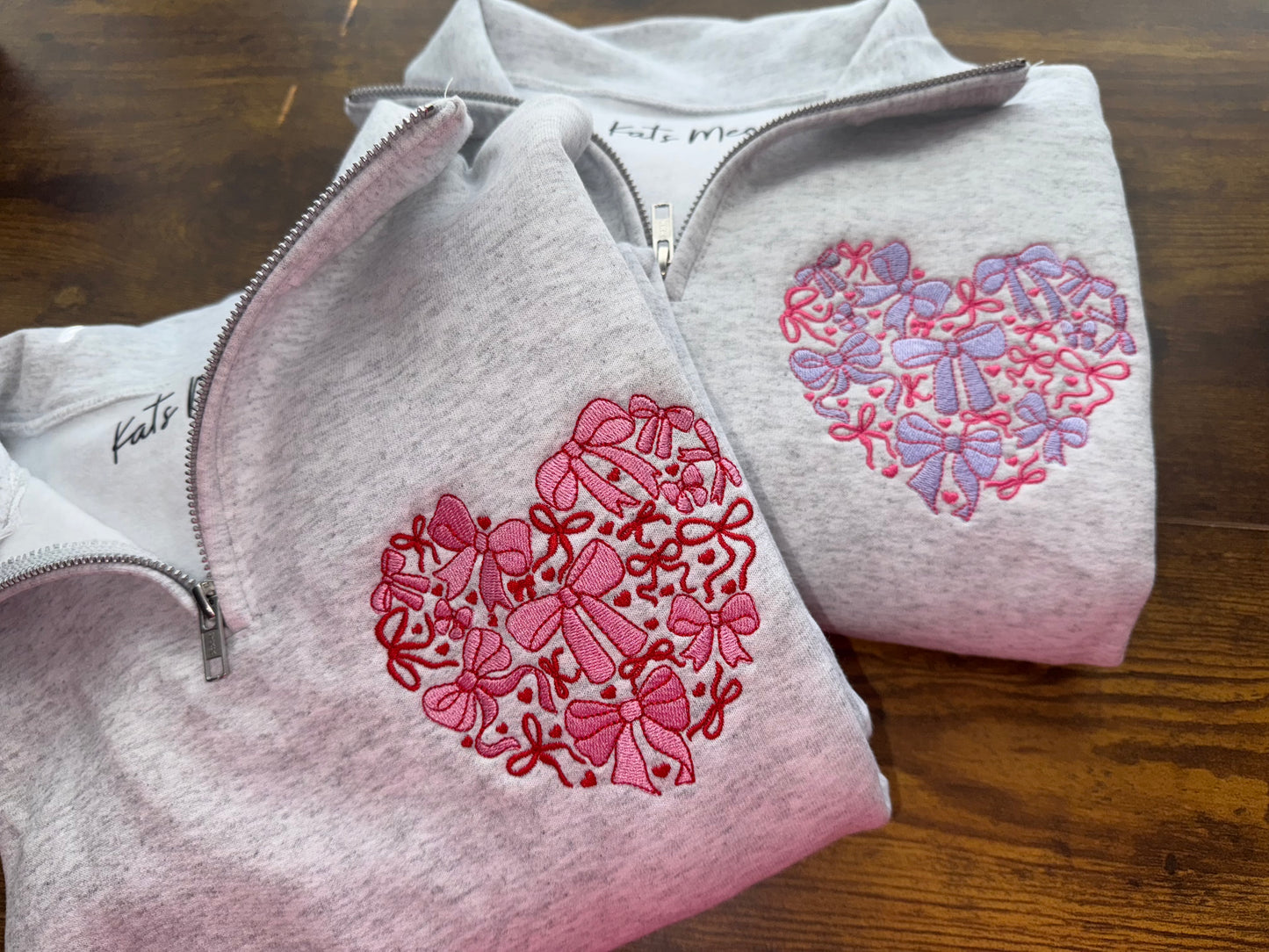Bows & Hearts Quarter-Zip Sweatshirt โ Southern Sweetheart Style