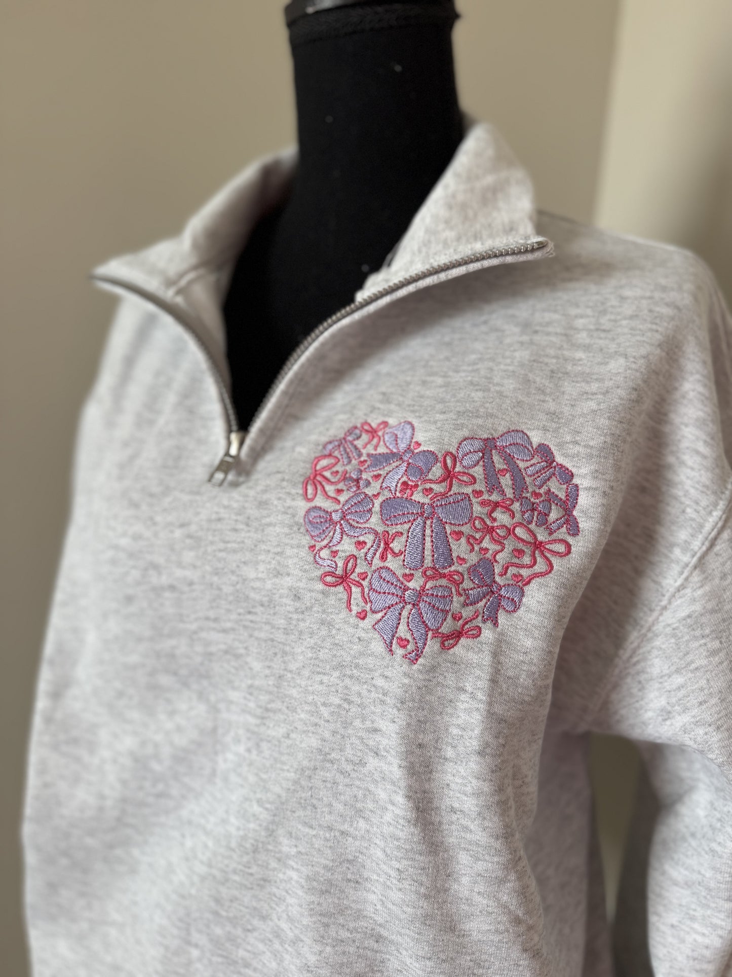 Bows & Hearts Quarter-Zip Sweatshirt โ Southern Sweetheart Style