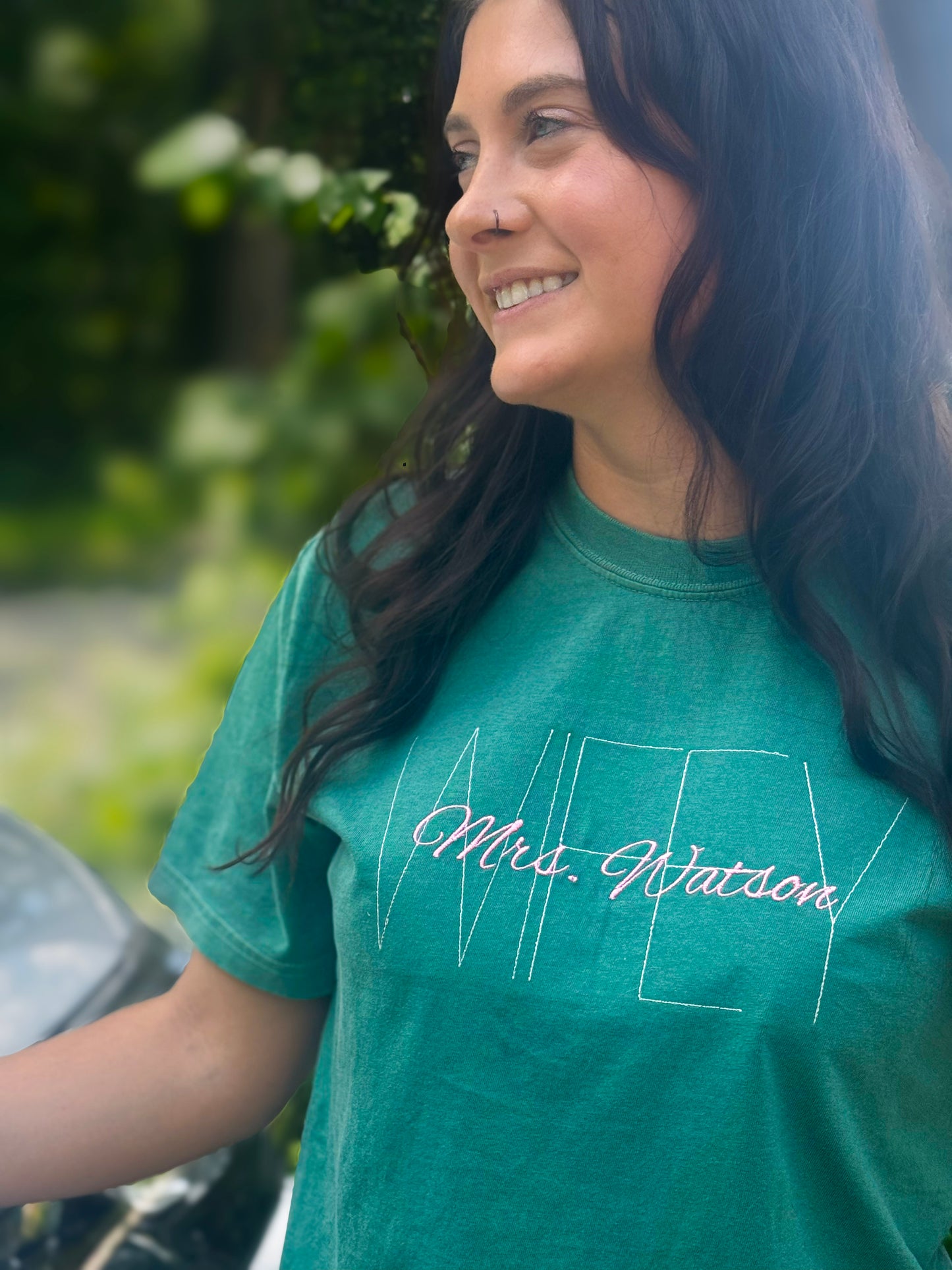 Custom Wifey Embroidered Tee – Personalized Bride Shirt with Last Name T-Shirt