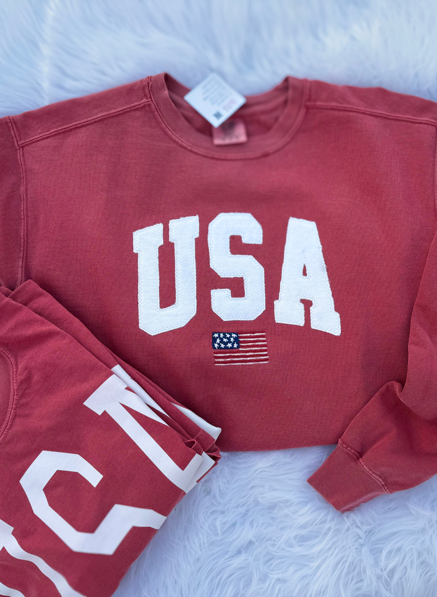 Proud of Our Roots USA Crewneck – Handmade Patriotic Sweatshirt