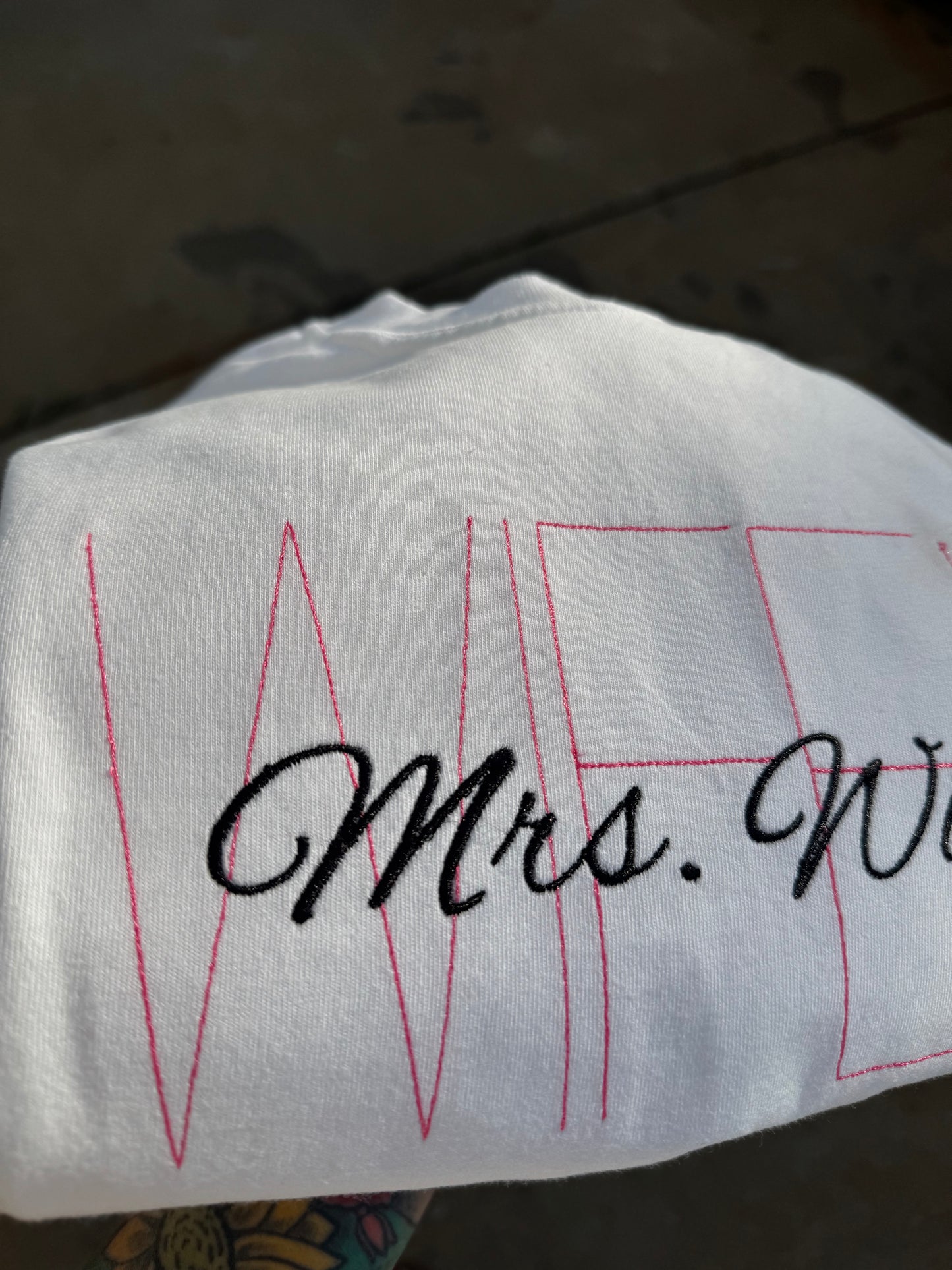 Custom Wifey Embroidered Tee – Personalized Bride Shirt with Last Name T-Shirt
