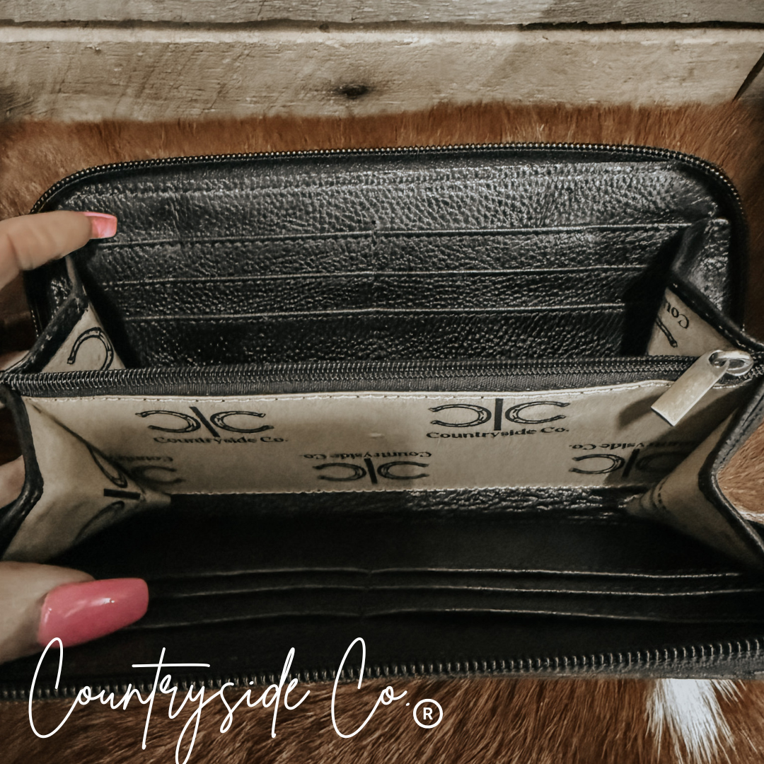 Stockyard Black Checkered Cowhide Wallet Wristlet For Women