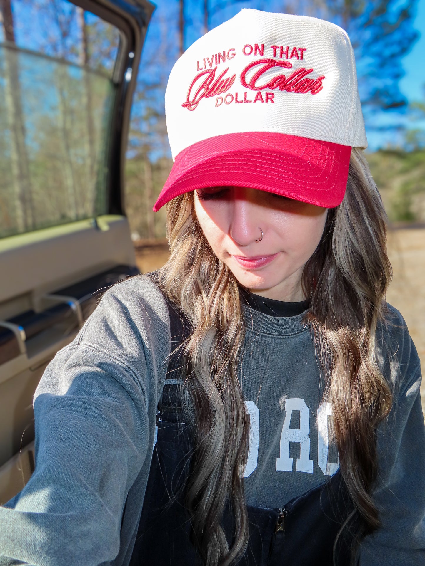 “Living On That Blue Collar Dollar” Puff Embroidered Adjustable Hat