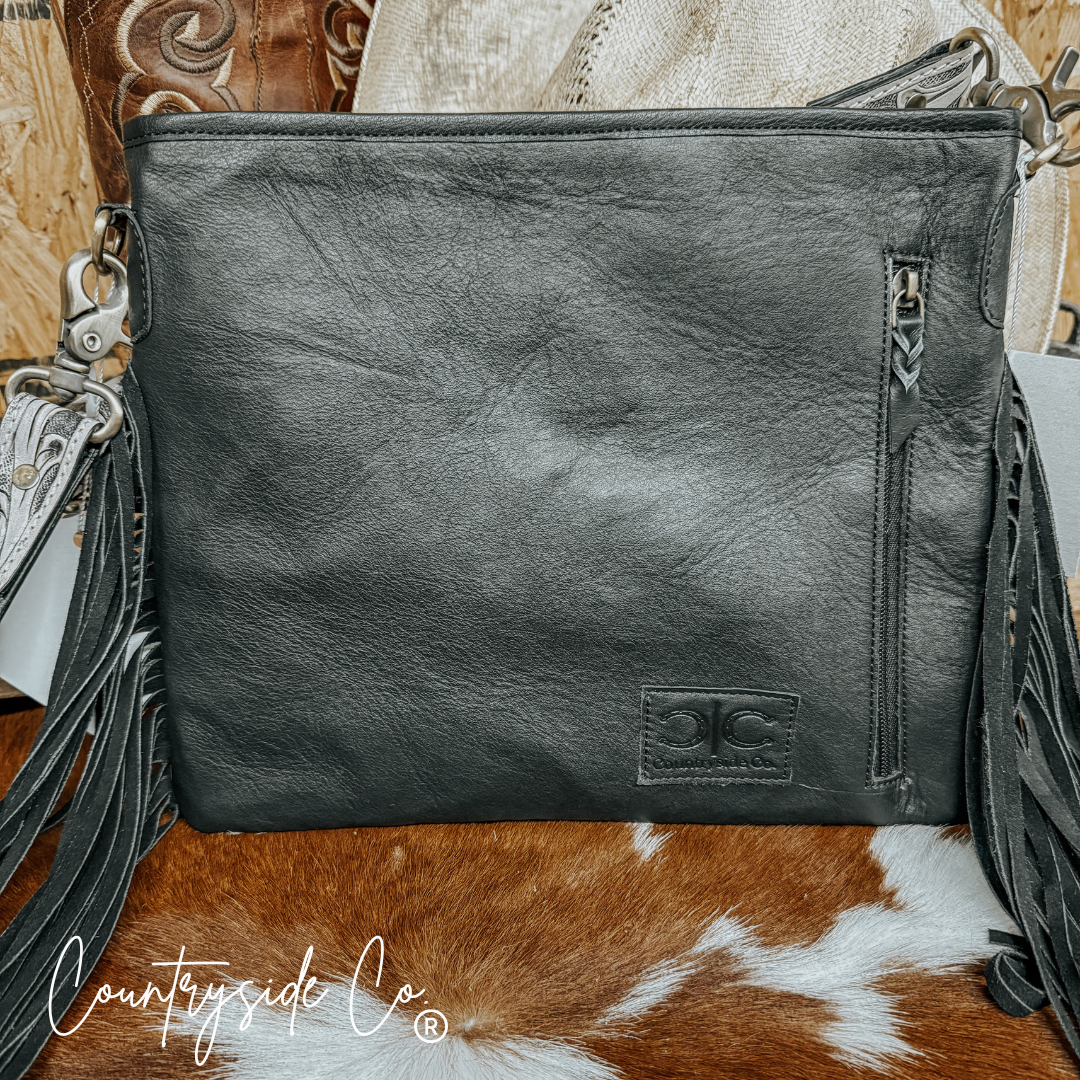 Rodeo Square Cowhide Checkered Purse With Leather Back And Strap