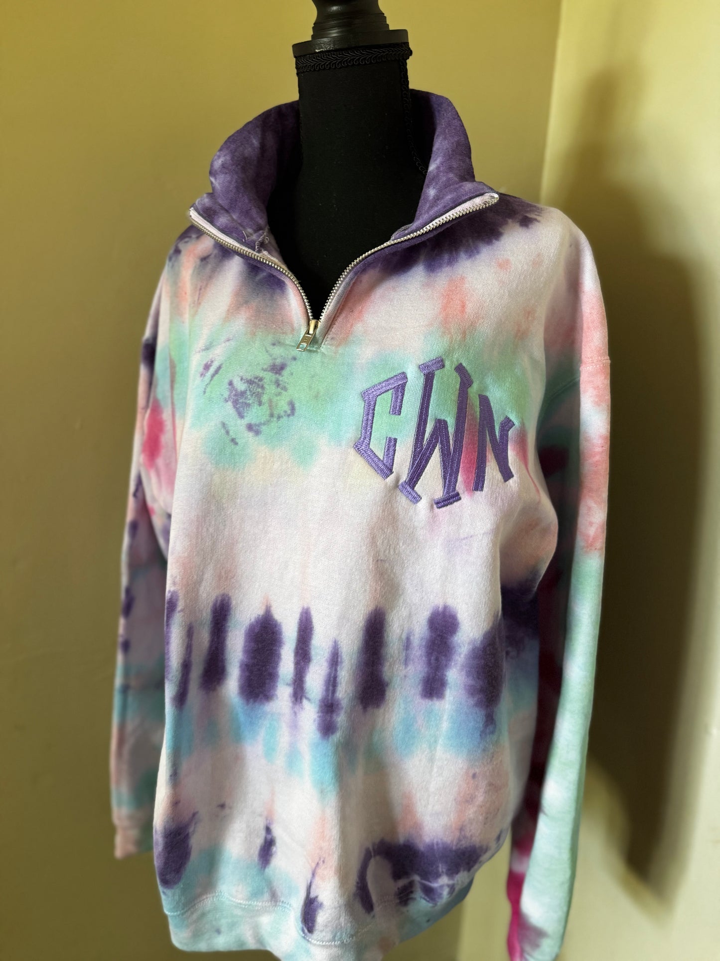 Monogramed Tie Dye Sweatshirt Quarter Zip