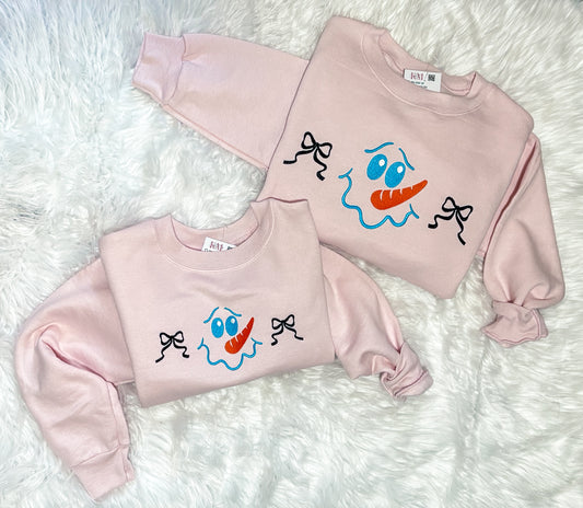 Snowman Bow Embroidered Sweatshirt