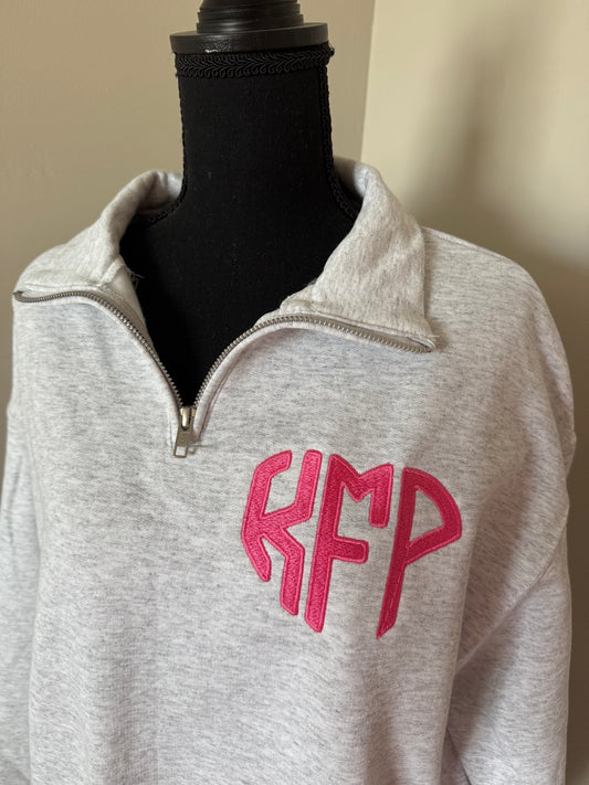 Monogramed Heart Quarter-Zip Sweatshirt