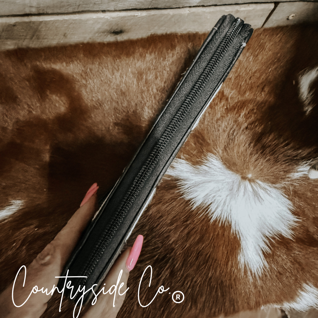 Stockyard Black Checkered Cowhide Wallet Wristlet For Women