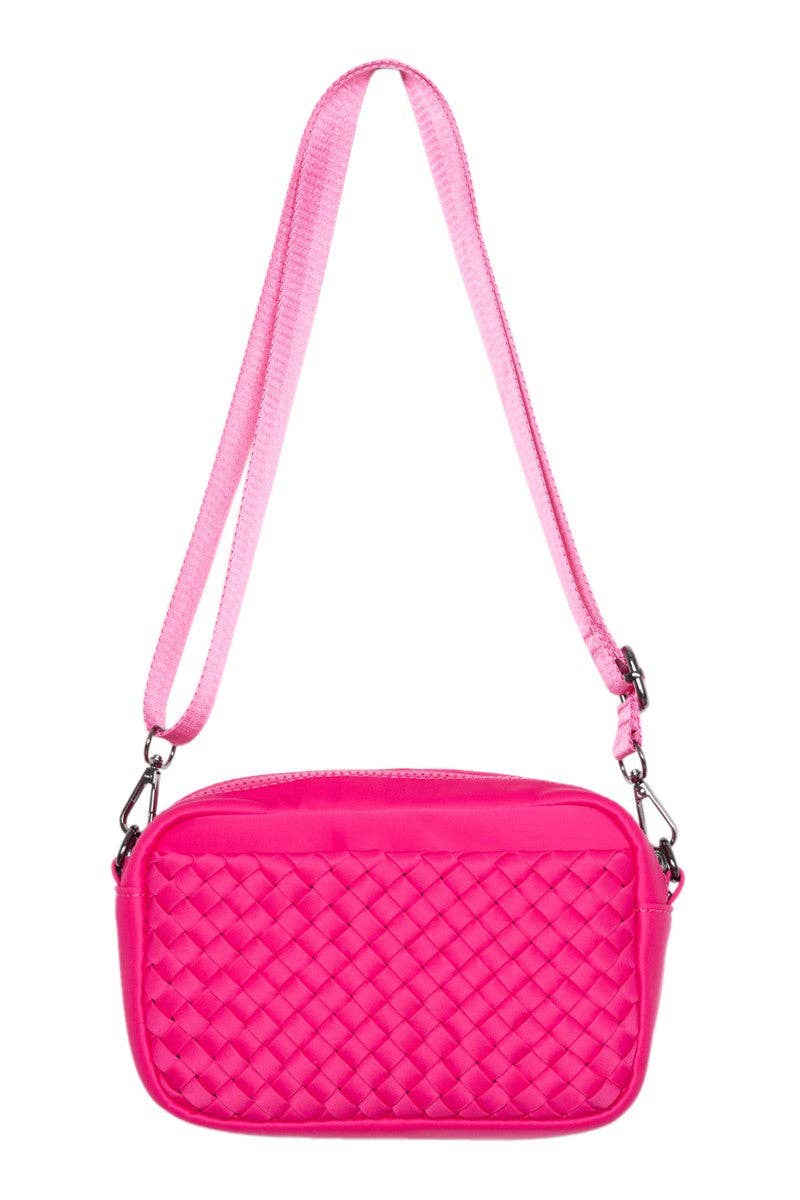 Hot Pink Neoprene Crossbody Bag With Woven Details Wholesale