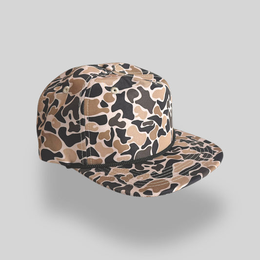 Coyote Camo Black Rope Five Panel Hat With Classic Snapback